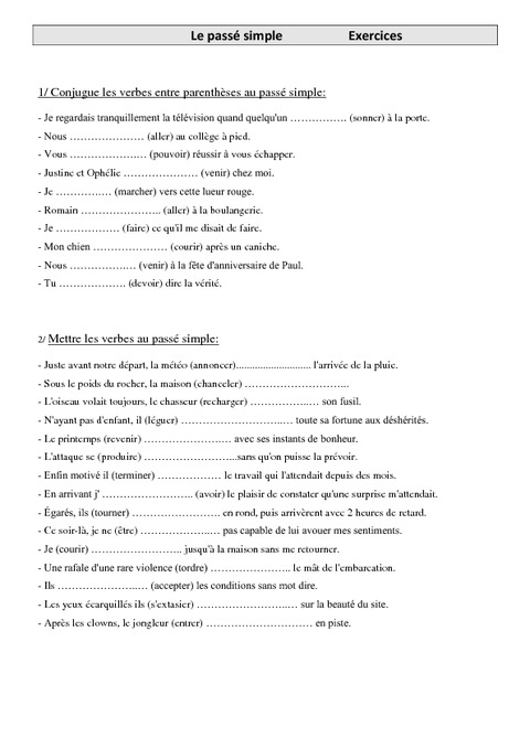 Passé simple Exercices Cm1 Conjugaison Cycle 3 Pass Education