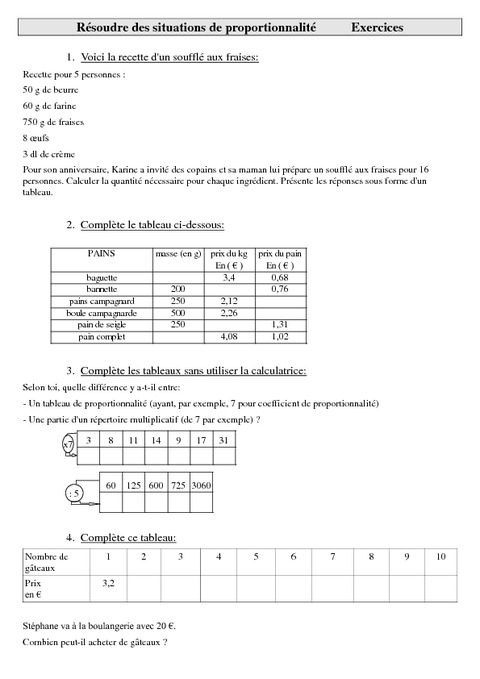 Résoudre Des Situations De Proportionnalité Cm2 Exercices Gestion Des Données Cycle 3