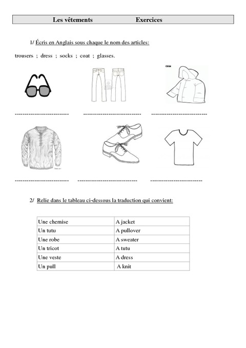 V tements En Anglais Trousers Dress Socks Coat Glasses Ce2 v-tements-en-anglais-trousers-dress-socks-coat-glasses-ce2