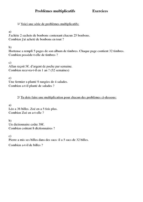 Multiplicatifs Problèmes Ce2 Exercices Cycle 3 2 Pass Education