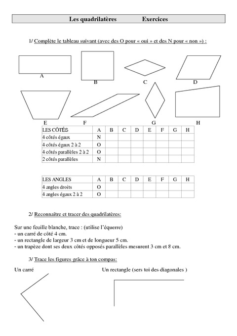 Quadrilatères – Cm1 – Exercices – Géométrie – Cycle 3 - - Pass Education