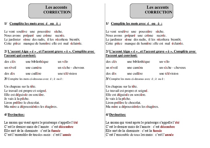 Accents – Ce1 – Exercices 2 – Orthographe – Cycle 2 - Pass Education