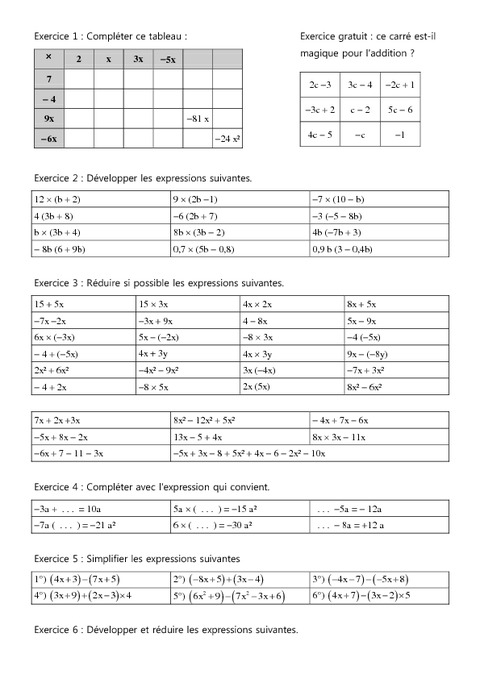 Calcul Littéral - Double-distributivité - 4ème - Exercices - Calculs ...