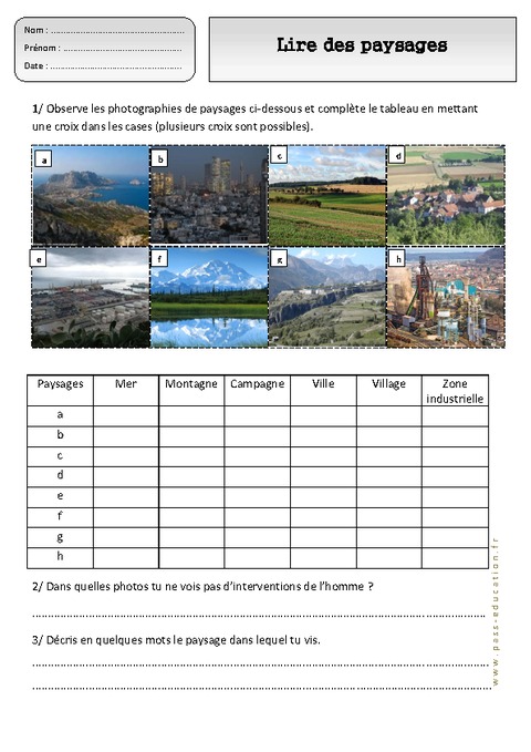 Lire des paysages différents - Paysages – Ce1 – Exercices – Espace ...