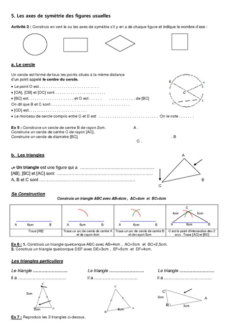 Symétrie axiale - Figures usuelles – 6ème – Géométrie - Exercices