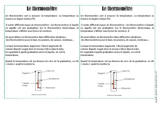 Les Utilisations Du Thermometre Le Thermometre Science Fiches