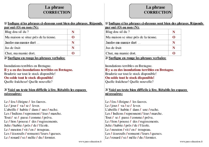 Exercice Sur La Phrase Ce2 à Imprimer
