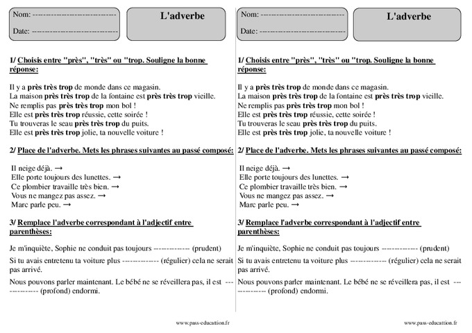 Adverbes - Ce2 - Exercices à Imprimer - Pass Education