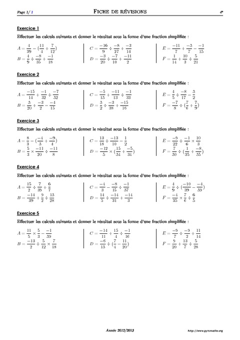 Fractions Et Priorités - 4ème – Exercices Corrigés – Mathématiques ...