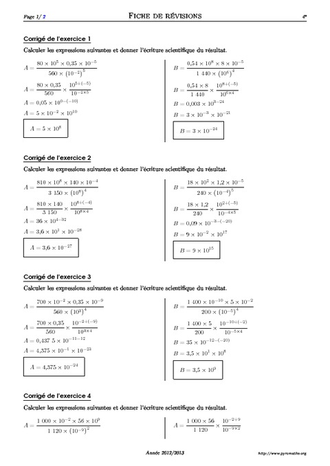 Puissances de 10 - 4ème - Exercices corrigés - Mathématiques - Collège - Soutien scolaire - Pass ...