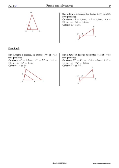 Théorème De Thalès 3ème Exercices Corrigés Mathématiques Collège Soutien Scolaire 2777