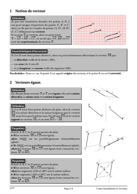 Translations Et Vecteurs – 3ème – Cours – Exercices – Collège ...