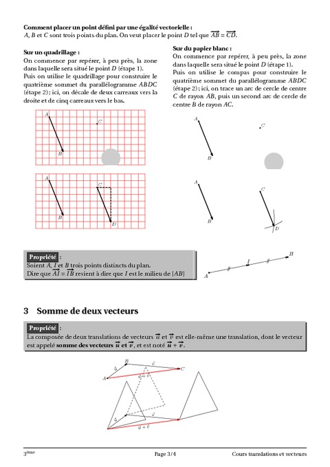 Translations Et Vecteurs – 3ème – Cours – Exercices – Collège ...