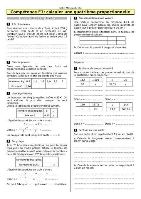 Proportionnalit 4 me Cours Exercices Coll ge Math matiques 