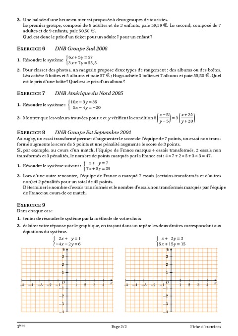 Systèmes d’équations à deux inconnues – 3ème – Cours ...