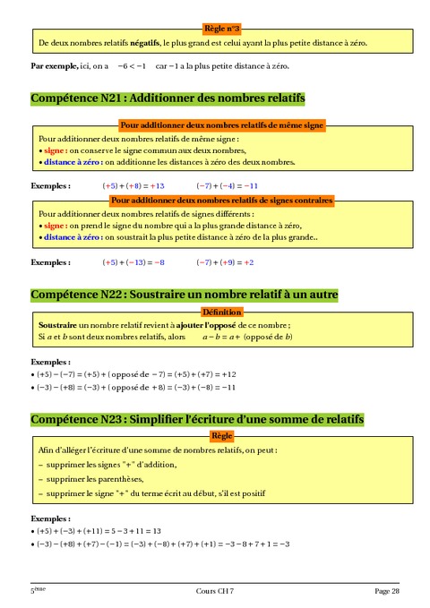 Nombres Relatifs - 5ème - Cours - Exercices - Collège - Mathématiques ...