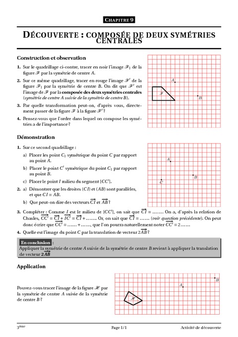 Translations Et Vecteurs – 3ème – Cours – Exercices – Collège ...