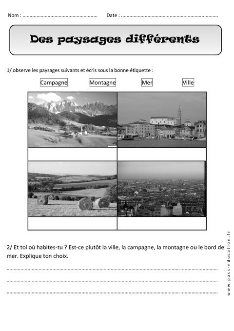 Paysages différents – Cp – Exercices – Espace – Cycle 2 - Pass Education