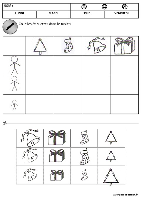 Tableau à double entrée – Grandeurs – Noël – Maternelle – Petite 