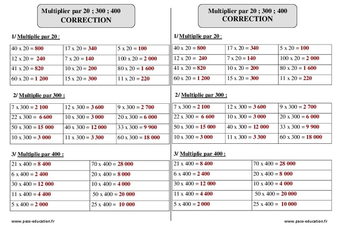 Multiplier Par 20 30 40 Exercices Ce2 à Imprimer