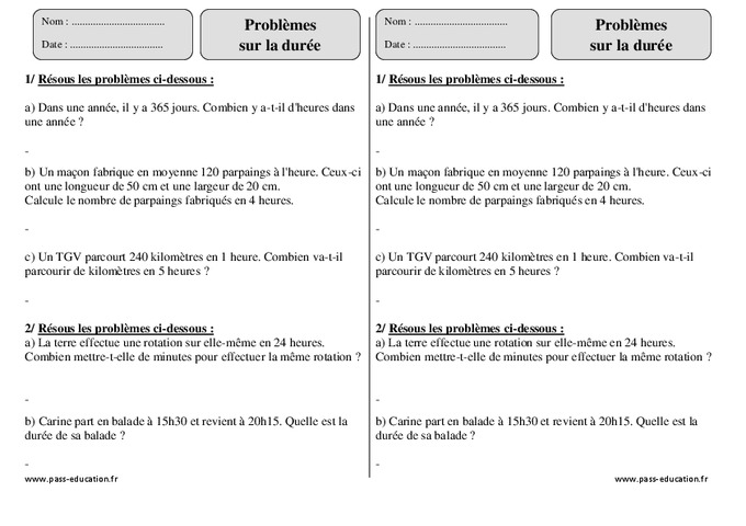 Exercices Sur Les Durées Ce2 En Ligne
