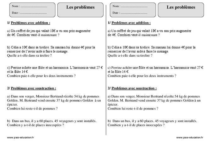 Problèmes Ce2 à Imprimer Pdf www.pass-education.fr