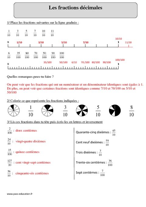 Fractions Décimales Cm2 Exercices Corrigés Numération Mathématiques Cycle 3 Pass