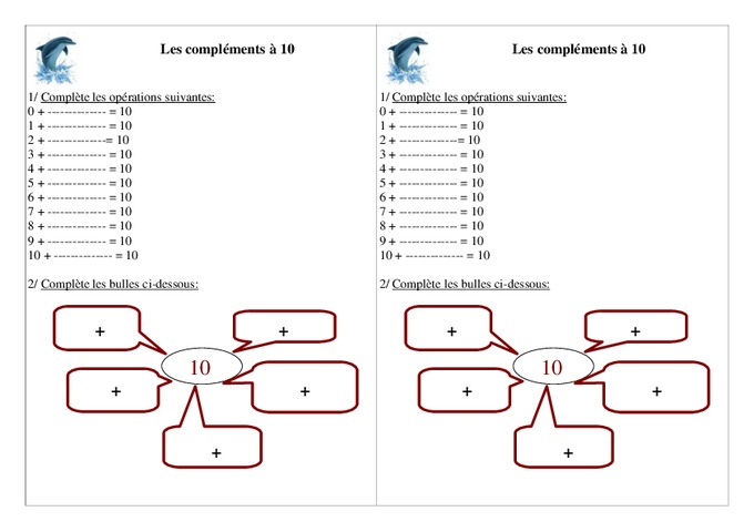 Compléments à 10 - Ce1 - Exercices - Numération - Mathématiques - Cycle