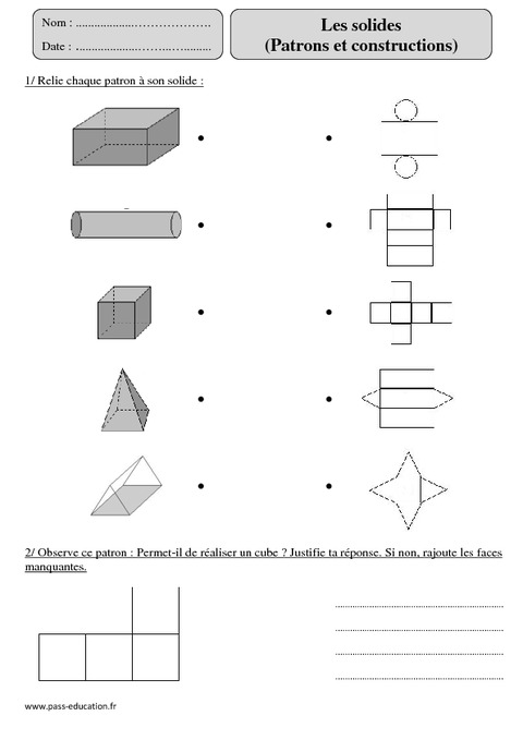 Solides ce2 fiches géométrie Solides -Patrons - Constructions – Cm2 – Exercices corrigés – Géométrie