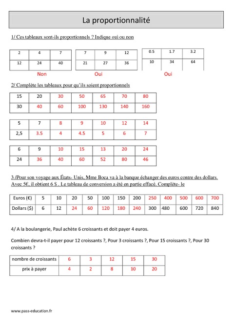 Proportionnalité - Cm1 - Exercices corrigés - Organisation ...