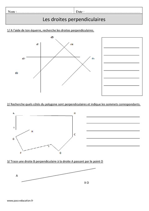 Droites Perpendiculaires – Cm1 – Exercices Corrigés – Géométrie ...