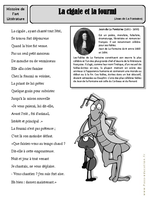 La cigale et la fourmi - Jean de La Fontaine – Cm1 – Cm2 – Arts du ...