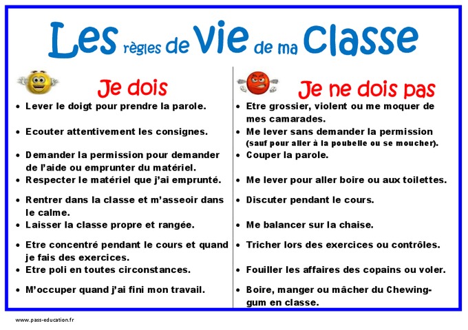 Resultado de imagen de rÃ¨gles de la classe