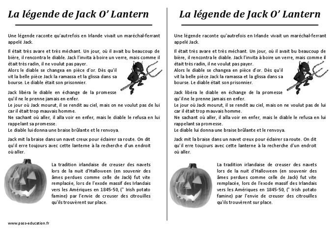 La légende de Jack o lantern – Halloween – Récit – Ce2 – Cm1 – Cm2