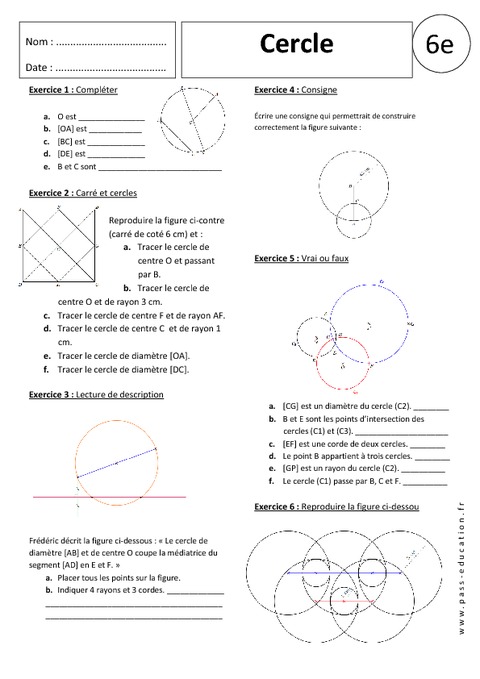 Cercle – 6ème - Exercices Corrigés – Géométrie - Pass Education