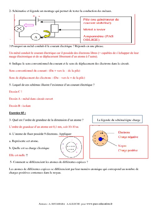 Electron - Conduction électrique Dans Les Métaux – 3ème – Exercices ...