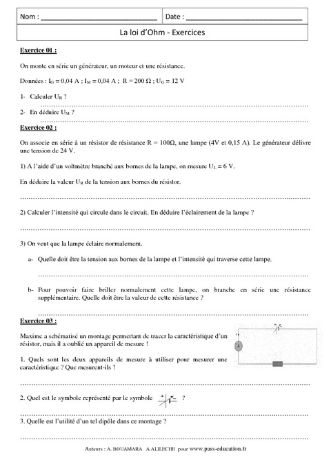 Loi d Ohm Exercices corrigés 4ème Physique Chimie Collège