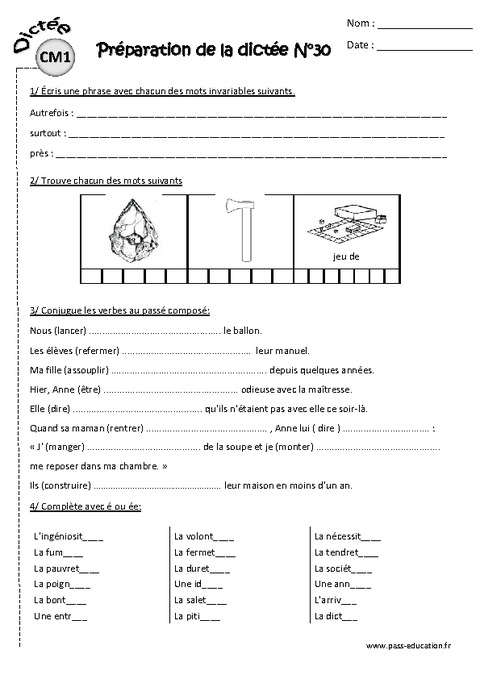 Dictée Passé Composé Cm1 Exercice Sur Le Passé Composé Cm1 A Imprimer Ti Bank Passé 4763