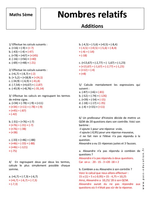Additions Nombres Relatifs Exercices Corrig s 5 me Pass Education additions-nombres-relatifs-exercices-corrig-s-5-me-pass-education