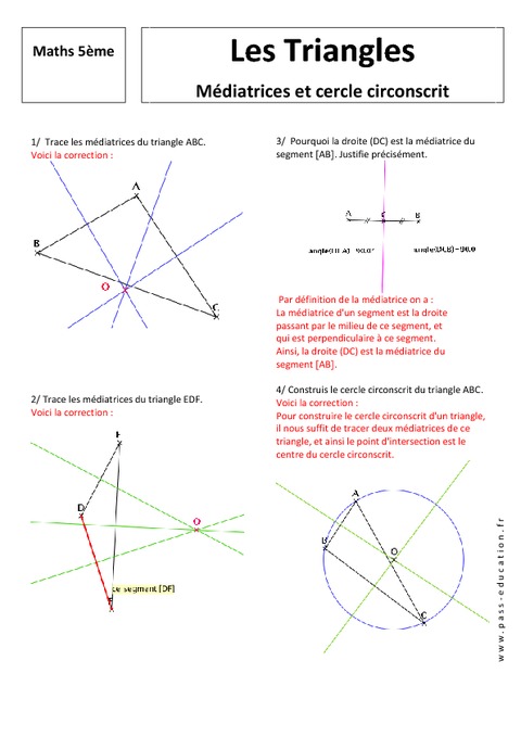 Médiatrice Et Cercle Circonscrit - Triangles - Exercices Corrigés ...