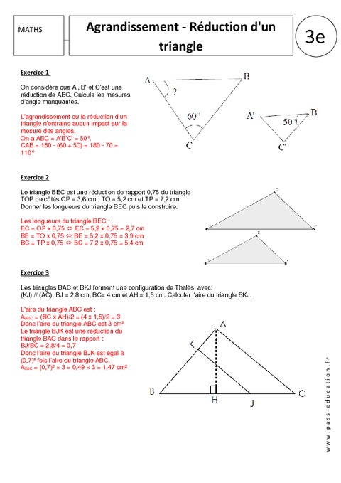 triangles semblables exercices corriges 3eme