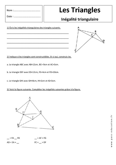 Inégalité Triangulaire - Triangles - Exercices Corrigés - 5ème ...