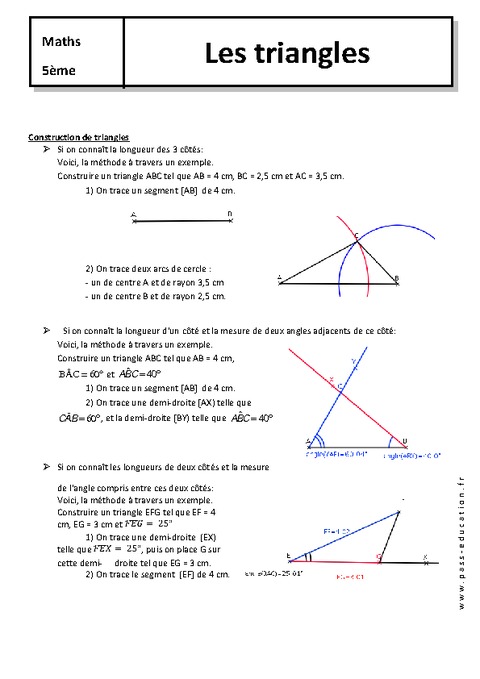 Triangles - Cours - 5ème - Géométrie - Pass Education