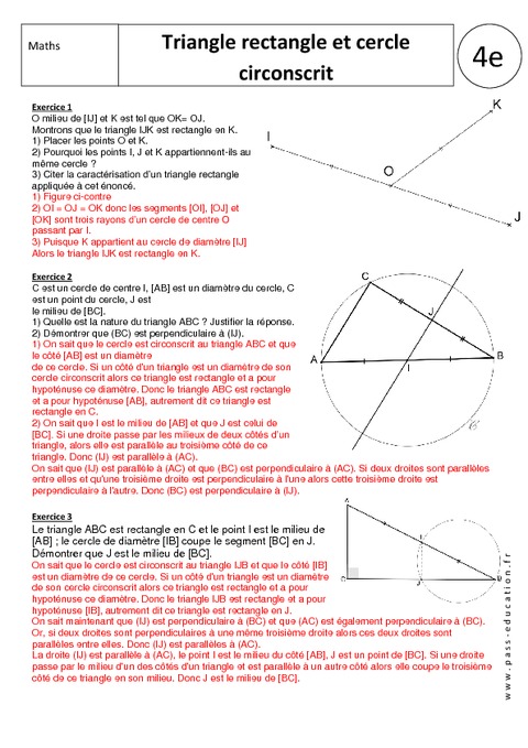 Cercle Circonscrit Triangle Rectangle 4ème Exercices Corrigés