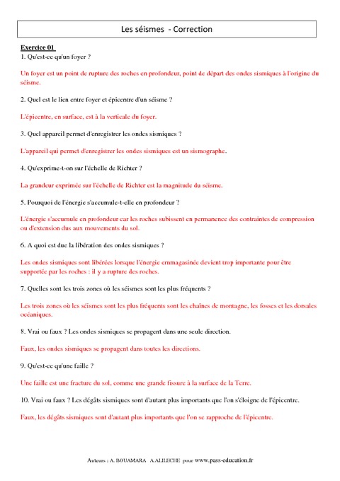 Séismes – 4ème – Exercices corrigés - Remédiation ...