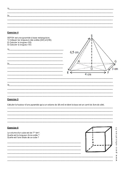 Aire latérale et volume d�un prisme Longueur d'un segment dans l'espace – 4ème - Exercices corrigés
