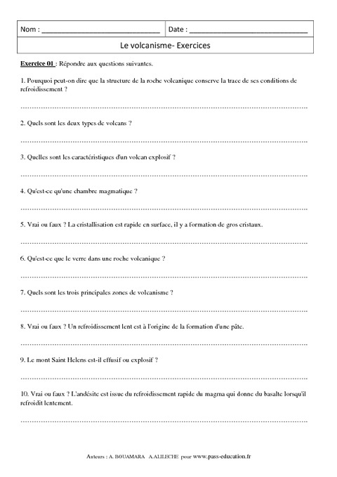Volcanisme - 4ème – Exercices corrigés - Remédiation ...