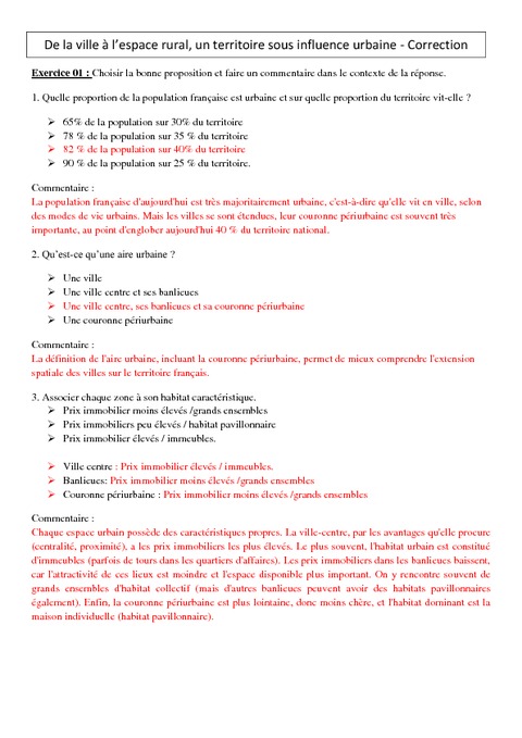 De La Ville à Lespace Rural Un Territoire Sous Influence Urbaine Exercices Corrigés 3ème 3150