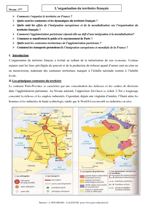 Organisation Du Territoire Français Cours 3ème Géographie