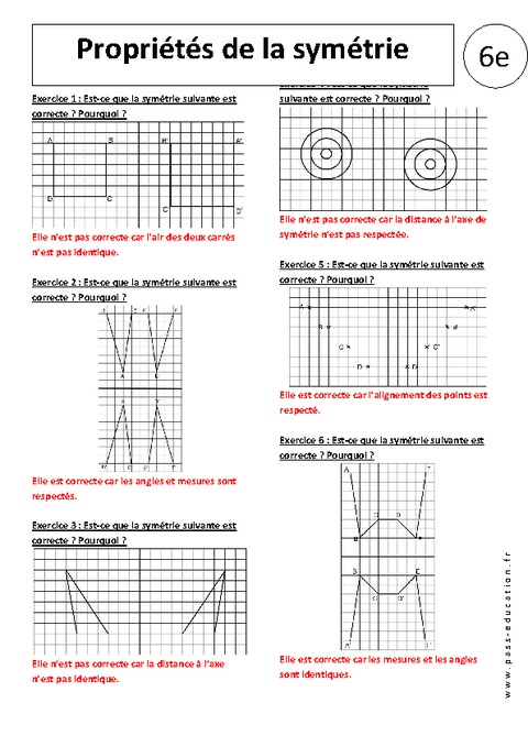 Propriétés De La Symétrie – Exercices Corrigés – 6ème – Symétrie Axiale ...